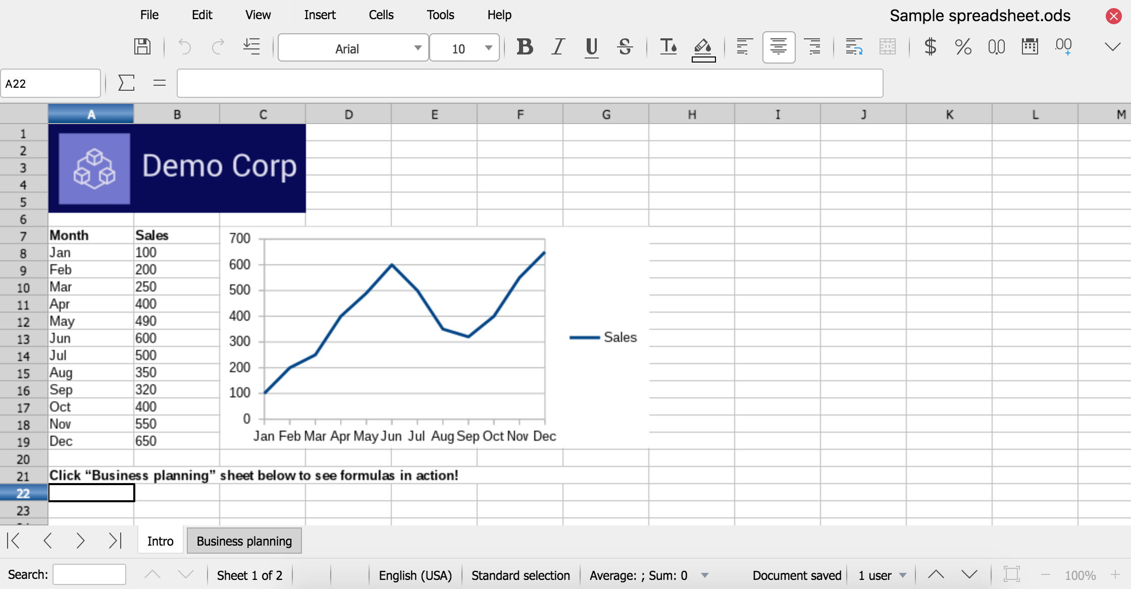 Ekrankopio de Tabelilo de LibreOffice Online